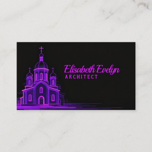 Tarjeta De Visita Purple Orthodox Church Sketch on Black Background (Anverso)