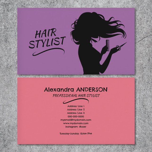 Tarjeta De Visita Purple & Pink - Hair Stylist (Purple & Pink - Hair Stylist Business Card)