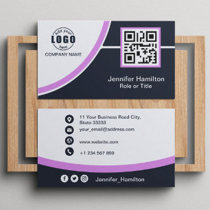 Tarjeta De Visita Purple profesional añade tu código QR de logotipo