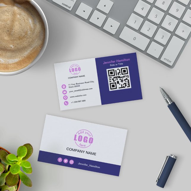 Tarjeta De Visita Purple Purple profesional añade tu código QR de lo (Subido por el creador)