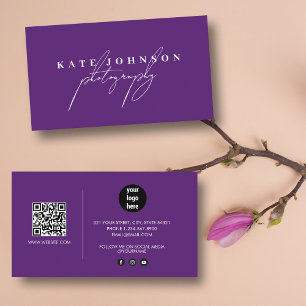 Tarjeta De Visita Purple Signature Script QR Código Medios sociales