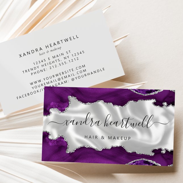 Tarjeta De Visita Purple Silver Agate White Luxury (Subido por el creador)