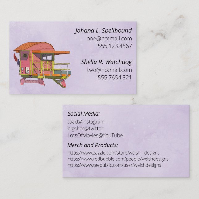 Tarjeta De Visita Purple Social calling card-Pink Lifeguard Tower (Anverso / Reverso)