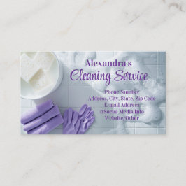 Tarjeta De Visita Purple Suds Elegante Servicio De Limpieza