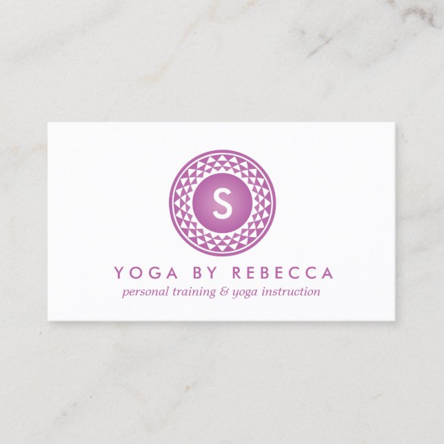 Tarjeta De Visita PURPLE SUN LOGO MONOGRAM para YOGA STUDIO, PROFESO (Anverso)