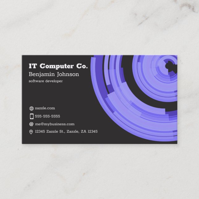 Tarjeta De Visita Purple Tech en gris oscuro (Anverso)
