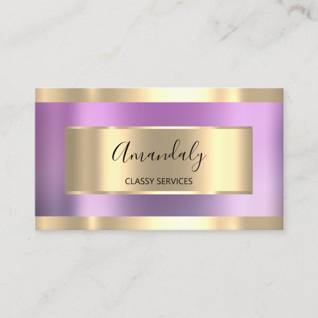 Tarjeta De Visita Purple Violet Gold Profesional maquillaje uñas ros (Anverso)