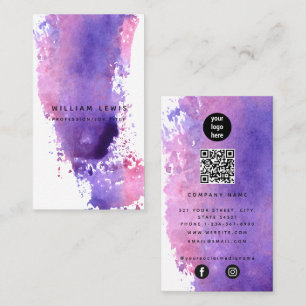 Tarjeta De Visita Purple Watercolor Minimalist QR Code Social Media