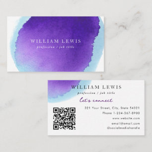 Tarjeta De Visita Purple Watercolor Profesional Moderno Código QR