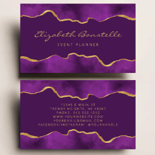 Tarjeta De Visita Purple Watercolor Relieve metalizado dorado Luxury