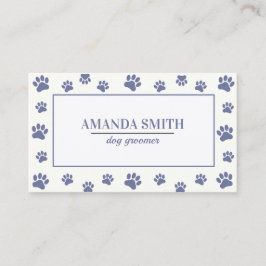 Tarjeta De Visita Purple White Paw Prints Dog Groomer Business Card