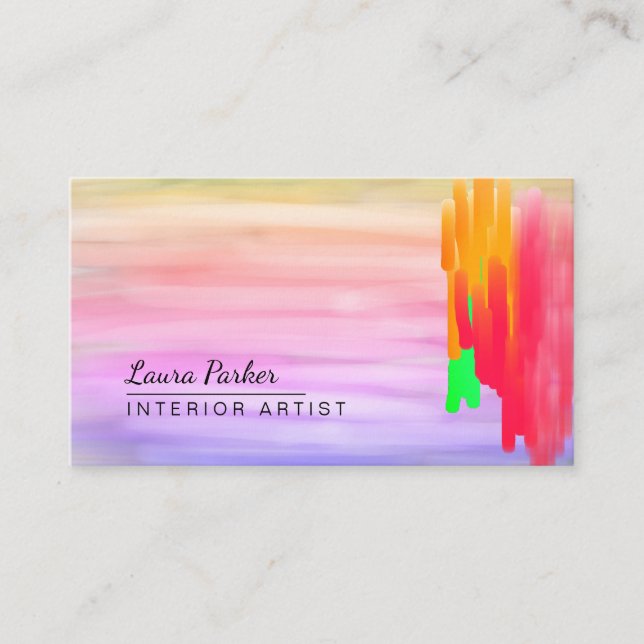 Tarjeta De Visita Púrpura acuarela rosa Resumen artista pintado (Anverso)