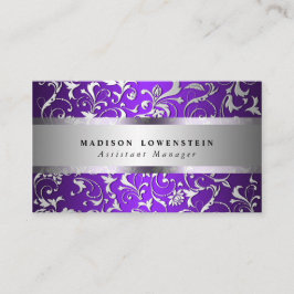 Tarjeta De Visita Púrpura adornada del modelo del Flourish de plata