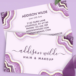 Tarjeta De Visita Púrpura Amatista Glitter Geoda Agata Luxe Chic