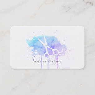 Tarjeta De Visita púrpura azul del hairstylist de la acuarela