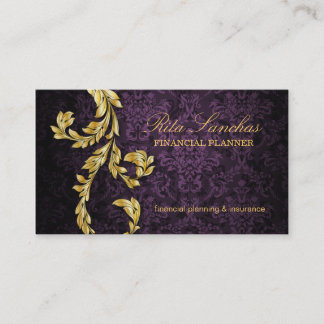 Tarjeta De Visita Púrpura elegante de la hoja de oro del