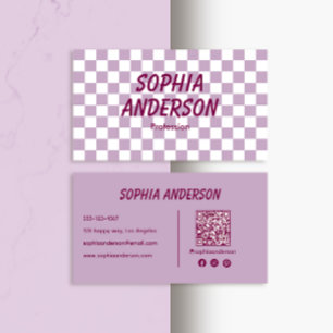 Tarjeta De Visita Púrpura moderno verificado con código QR