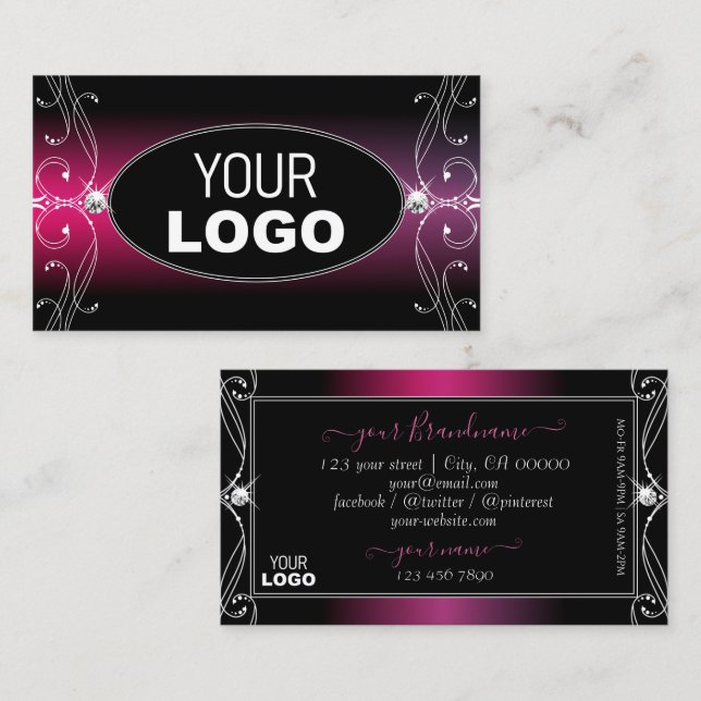 Tarjeta De Visita Púrpura negra Ornate Diamantes Añadir logo (Anverso / Reverso)