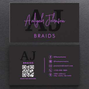 Tarjeta De Visita Púrpura negro Código QR Braids Hair Stylist