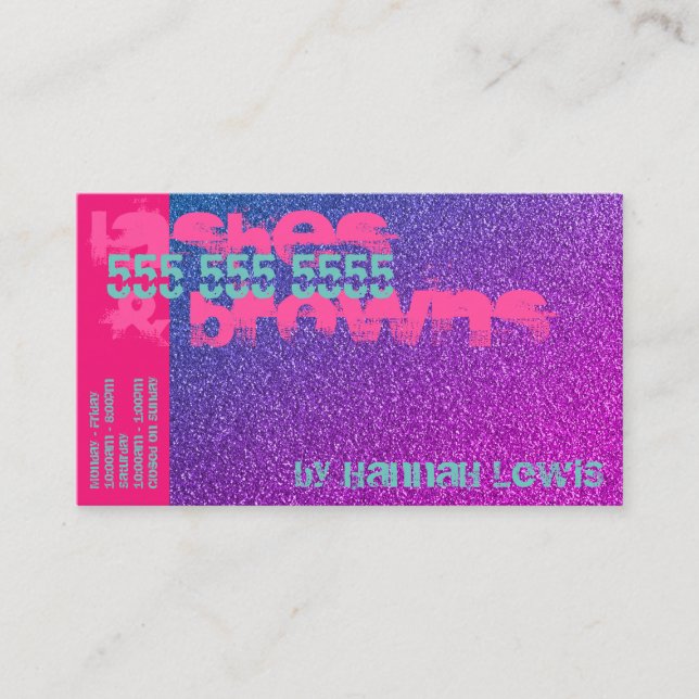 Tarjeta De Visita Púrpura Purpurina Springles Lantes rosados moderno (Anverso)