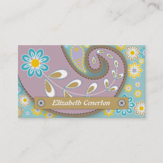 Tarjeta De Visita Púrpura retro, azul paisley motivo floral