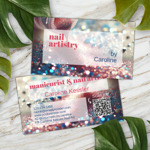 Tarjeta De Visita Púrpura Rojo Coral Aqua Azul Oscuro Brillo Esmalte