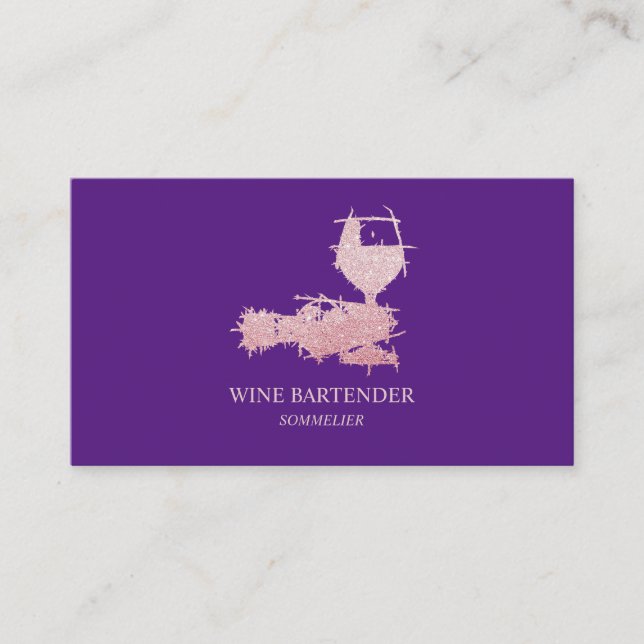 Tarjeta De Visita Púrpura Rosa Oro Pink Wine Bartender Sommelier (Anverso)