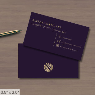 Tarjeta De Visita Púrpura simple y oro