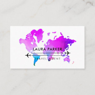 Tarjeta De Visita Púrpura World Map Travel Agent Tour Vacation Busi
