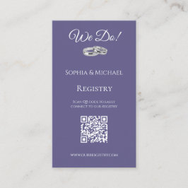 Tarjeta De Visita Púrpura y blanca- We Do-Boda Rings-Registry-