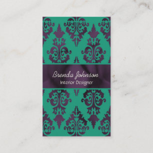 Tarjeta de visita púrpura y verde elegante del