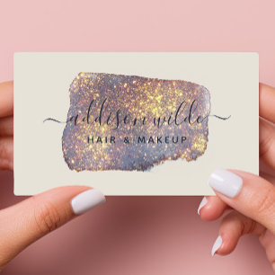 Tarjeta De Visita Purpurada Dorada Glam Glitter Iridescente