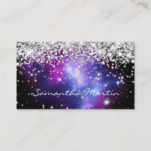Tarjeta De Visita Purpurada Galaxia Celeste Plateada Brillante