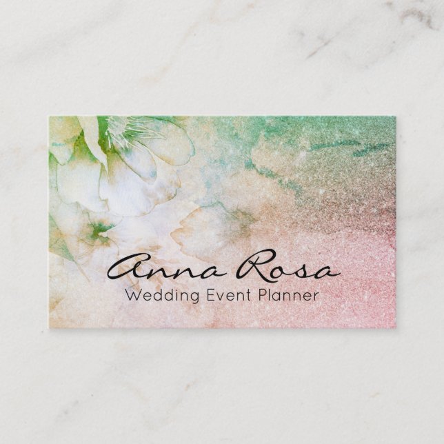 Tarjeta De Visita *~* Purpurina Acuarela Floral Celeste cósmico (Anverso)
