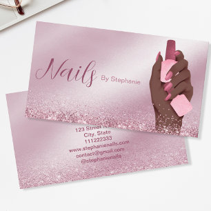 Tarjeta De Visita Purpurina afroamericano artista de las uñas bellez