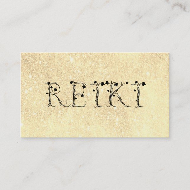 Tarjeta De Visita *~* Purpurina amarillo dorado REIKI Ivy Typography (Anverso)