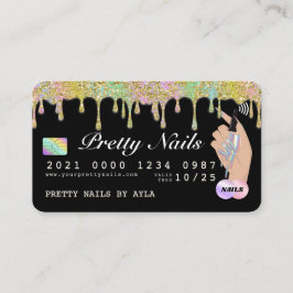 Tarjeta De Visita Purpurina arcoiris Drin Holographic Nail Tech Cred