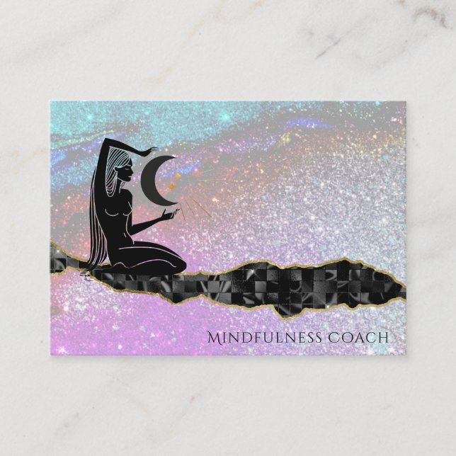 Tarjeta De Visita *~* Purpurina Arcoiris Meditación de ORO universal (Anverso)