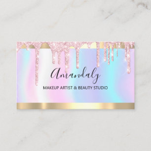 Tarjeta De Visita Purpurina artista maquillador gotea uñas holográfi