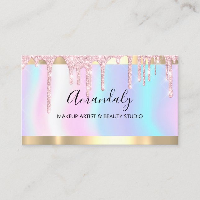 Tarjeta De Visita Purpurina artista maquillador gotea uñas holográfi (Anverso)