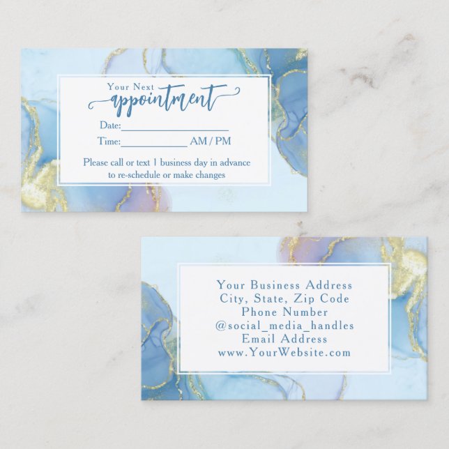 Tarjeta De Visita Purpurina azul acuarela Moda Cita moderna (Anverso / Reverso)