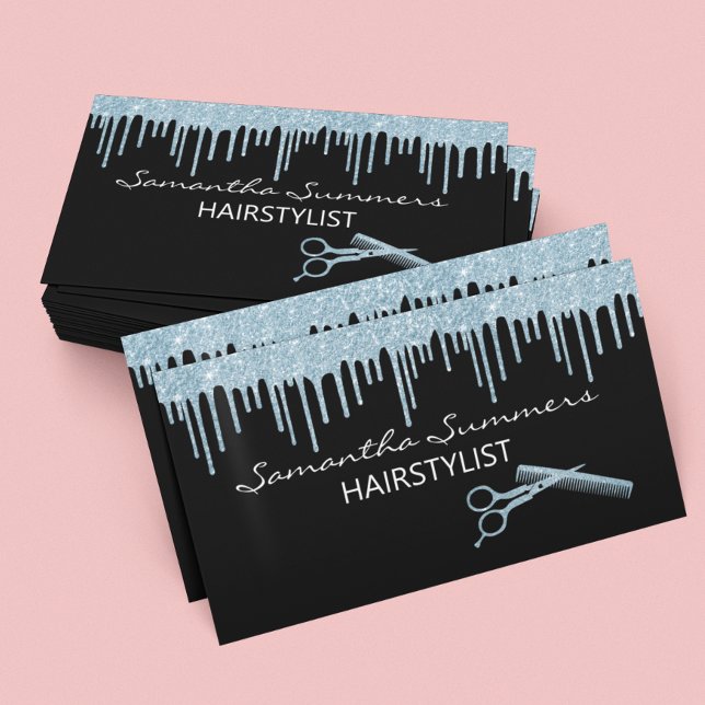 Tarjeta De Visita Purpurina azul Aspecto Hairstylist Brussel Tijeras (Subido por el creador)