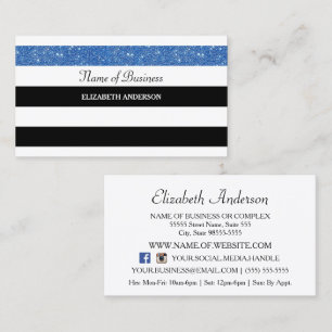 Tarjeta De Visita Purpurina azul Bandas horizontales anchas medios s