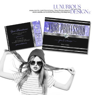 Tarjeta De Visita Purpurina azul brillante negro de lujo diamantes p