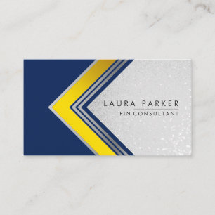 Tarjeta De Visita Purpurina azul dorado geométrico moderno