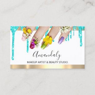 Tarjeta De Visita Purpurina azul maquillaje Dris estudio floral en u