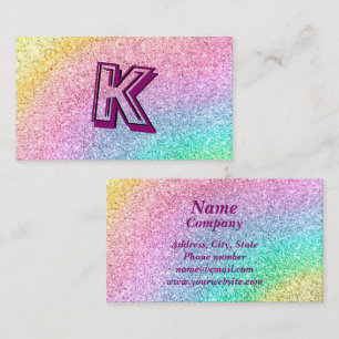 Tarjeta De Visita Purpurina azul morado Glam Pink Esparkle Monograma