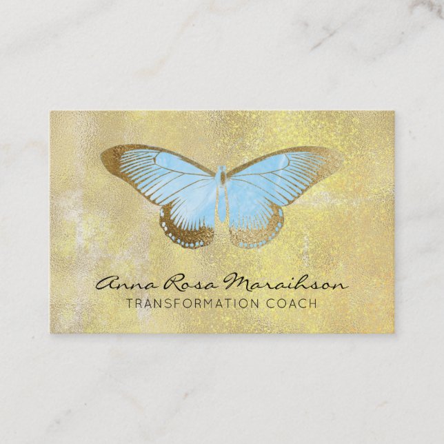 Tarjeta De Visita *~* Purpurina azul Pastel Fantasía Mariposa dorada (Anverso)