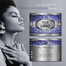 Tarjeta De Visita Purpurina azul real Esparkle Stars Diamantes and L