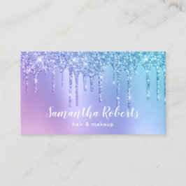 Tarjeta De Visita purpurina azul y violeta estilizado gotea pelo y m